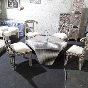 Mesa de centro con incrustaciones de hueso para muebles de metal de estilo moderno indio con altura ajustable para uso en la sala de estar del hogar - Product Image 1