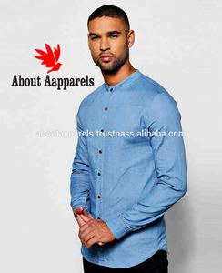 Camisas Vaqueras de Mezclilla Gris Casual de Nuevo Estilo, Talla Grande Personalizada, Transpirables, de Color Sólido - Product Image 2