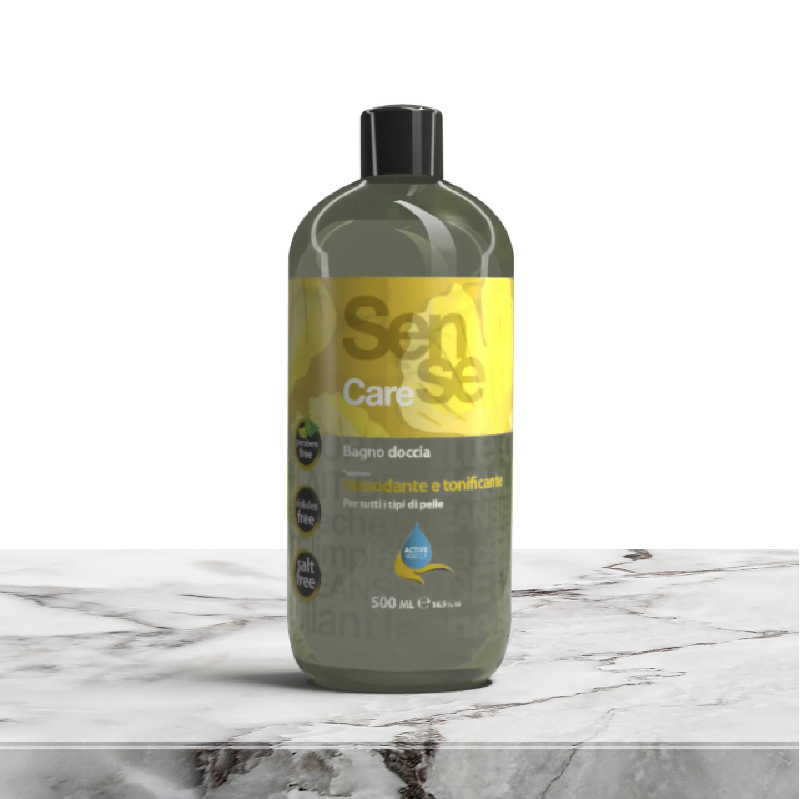 Shower Gel - FIRMING & INVIGORATING - 500 ml - Active Foam Bath Ginkgo Biloba bottle - Italy - SENSE