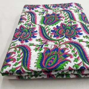 Jaipuri tecido estampado, bloco de mão, algodão cor natural feita à mão, tecido de vestuário damask, impressão ssthpvcc07