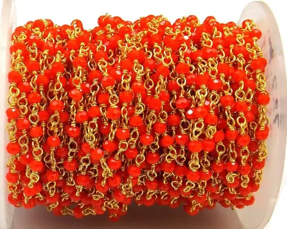 Manik-manik Bungkus Kawat Rantai Rosario Manik-manik Karang Merah dengan Rantai Rosario Berlapis Emas dengan Manik-manik