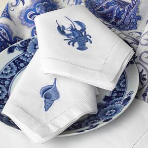 Wholesale Customized Lobster and Crab <b>Hand</b> Embroidery Napkin Cotton Dinner Table Napkin - Product Image 2