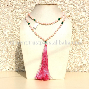 Collar de cuentas de ópalo rosa de alta rade, collar hecho a mano con cuentas de artista indio, 108 - Product Image 2