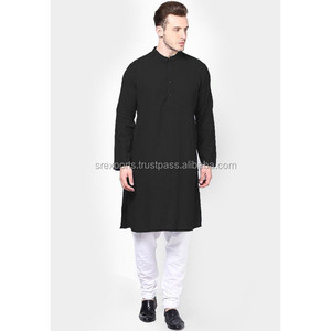 Men's Cotton <b>Long</b> Kurta Solid Cotton Man <b>Black</b> Kurta Casual Shirt Loose Fit Men's <b>Top</b> Tunic Shirt Kurta - Product Image 1