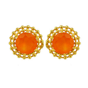 Round Cut Carnelian Gemstone Handmade <b>Stud</b> <b>Earrings</b> 925 Sterling Silver Gold Plated Jewelry <b>Fashionable</b> <b>Earring</b> For Wedding. - Product Image 2