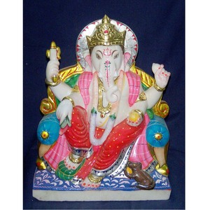 Hermoso mármol blanco hecho a mano Lord Ganpati sentado en la escultura de loto uso para la decoración del hogar y el templo y el propósito de Adoración - Product Image 3