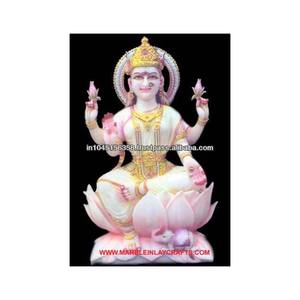 Estatua de mármol de Makrana blanca, diosa Laxmi Maa pulida, precioso Murti, posición sobre flor de loto con elefante pequeño - Product Image 1