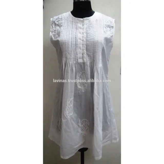 Indian Embroidered Cotton Top Women Tunic Sleeveless Summer Kurti Dress Manufacturer