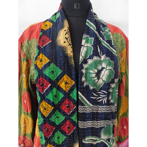 Chaqueta de algodón kantha vintage hecha a mano para mujer, abrigo, chaqueta de alta moda, chaquetas multicolor - Product Image 3