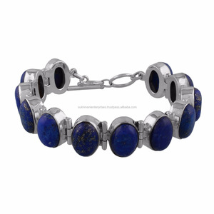 Pulsera de plata de ley con lapislázuli azul, joyería al por mayor - Product Image 1