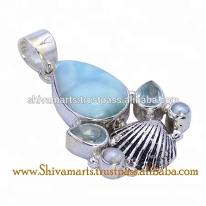 Pendentif en argent sterling 925 bijoux faits à la main les plus populaires avec pierre de topaze bleue perle plaqué rhodium pour les fiançailles de cadeaux - Product Image 2