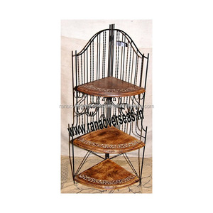 Porte-coin en fer et bois, style européen, 3 niveaux, support d'angle pour hôtel, salon de bureau, avec Design sculpté à la main - Product Image 2