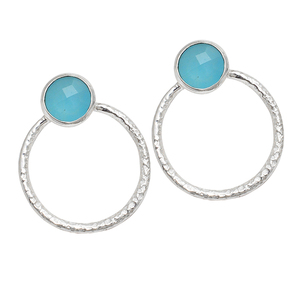 Aqua Chalcedony Gemstone <b>Stud</b> <b>Earrings</b> 925 <b>Sterling</b> <b>Silver</b> Jewelry <b>Silver</b> Plated Bezel Setting Fashionable <b>Earring</b> For Women. - Product Image 2