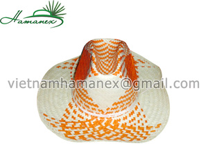 Sombreros de vaquero de hoja de palma natural con patrón personalizado al por mayor sombreros de paja de hoja de palma natural con cinta - Product Image 5