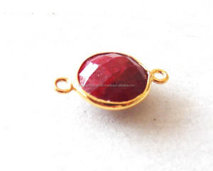 Fait à la main à la mode plaqué or teint rubis pierre précieuse forme ronde Double caution à facettes bijoux résultats lunette connecteur cadeau elle - Product Image 6
