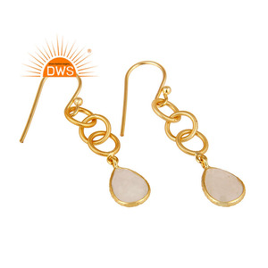 Handmade Gold Plated Designer Silver Earring Rainbow Moonstone Gemstone Earring Jewelry Supplier - Product Image 2