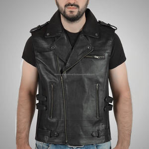Shemax <b>Men's</b> Genuine Leather Black Vintage <b>Waistcoat</b> Biker - Product Image 1