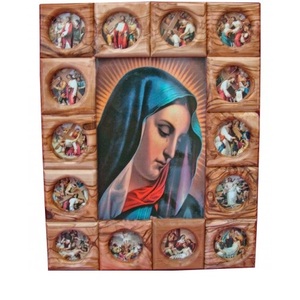 Placa de pared de madera de olivo, 14 estaciones de la Cruz, Virgen María - Product Image 1