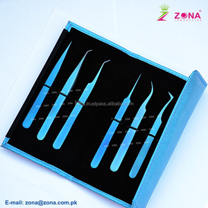 Extensions de cils avec logo personnalisé Fournitures d'outils de beauté Kit de 6 pinces à cils incurvées bleues assorties - Product Image 3