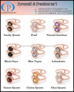 Natural <b>Peridot</b> Round Bezel Set Double Band <b>Ring</b> - Product Image 2