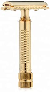 Maquinilla de afeitar de seguridad clásica con mango de acabado dorado - Product Image 2