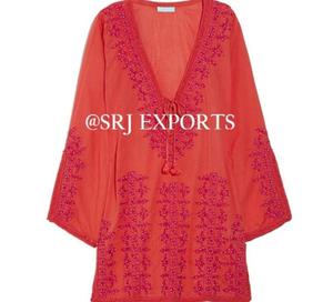 Voguish ที่ดีที่สุดขาย Chic สีชมพู Leaf เย็บปักถักร้อยและลูกปัดประดับ Relaxed Fit ชุดว่ายน้ำชายหาด Cover Up ชุดสำหรับผู้หญิง - Product Image 2