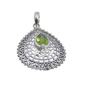 Wholesale Handmade 925 Sterling Silver Fine Jewelry <b>Pendant</b> with <b>Peridot</b> Gemstone & Charms Rhodium & Gold Plated - Product Image 1