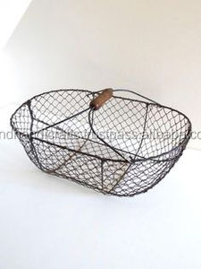 Venta al por mayor de malla de alambre de metal para cubiertos con mango de madera cesta de alambre de almacenamiento para la cocina del hogar - Product Image 5
