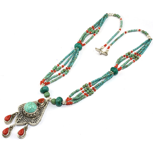 สวย Pear_Round_Beads รูปร่าง Coral_Turquoise 925เงินสเตอร์ลิงสร้อยคอเครื่องประดับเงินพลอยเครื่องประดับเงิน - Product Image 2
