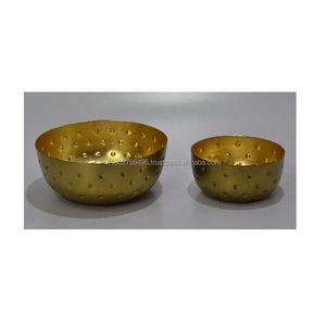 Bol décoratif en métal classique de haute qualité, élégant, finition martelée bicolore personnalisée pour la maison, la cuisine, les dîners et les fêtes - Product Image 1