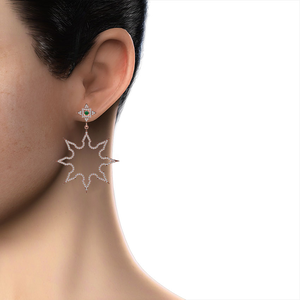 14K Rose Gold Pave Diamond Starburst Handmade Jaipuri Earring - Product Image 2