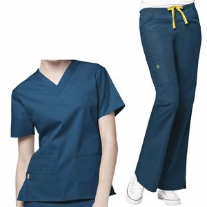 FUJU Uniforme de enfermera médico cómodo con cuello en V Unisex en OEM Spandex Cyan con tamaño XL para médicos y soporte hospitalario - Product Image 1