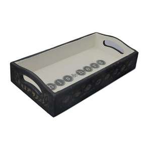 Plateau de service en bois de luxe de style antique en acrylique rond avec sculpture à la main et sérigraphie de travail en émail pour la cuisine et la nourriture - Product Image 4