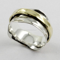 Tendance Bague Spinner en argent sterling 925 et laiton martelé bijoux bicolores pour mariages fiançailles cadeaux fêtes anniversaires