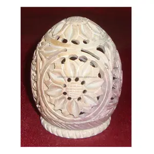 Bougie chauffe-plat en pierre stéatite naturelle sculptée à la main et bougeoir en pierre à savon fait main et design floral pour vente en gros - Product Image 1