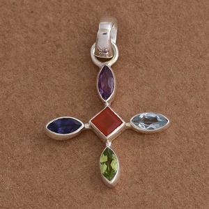 Handmade Chakra Multi Gemstone Solid 925 <b>Sterling</b> <b>Silver</b> <b>Cross</b> Pendant Jewelry fashionable Pendant For Wedding Anniversary. - Product Image 3