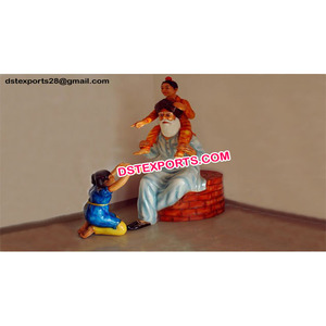 ชายชราปัญจาบพร้อมรูปปั้นเด็กไฟเบอร์,รูปปั้นซาร์ดาร์กับเด็กรูปปั้นใยวัฒนธรรมปัญจาบ - Product Image 1