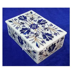 สีฟ้าธรรมชาติหินฝังหินอ่อนกล่องเครื่องประดับสำหรับของขวัญแต่งงาน - Product Image 1