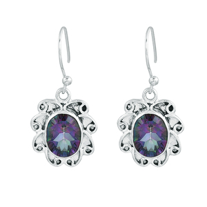 Oval Shape Faceted Mystic Topaz Gemstone <b>Silver</b> Dangle Earrings 925 <b>Sterling</b> <b>Silver</b> Earring Fashionable Earring for Women. - Product Image 1