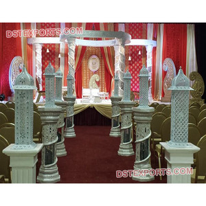 เส้นใยสีขาวคริสตัลสำหรับงานแต่งงานพิณฮินดูสีขาวการแต่งงานผู้ผลิต mandap เส้นใยไฟเบอร์ mandap งานแต่งงาน USA round GOLD mandap เวที UK - Product Image 1