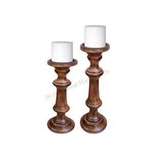 ชุดเชิงเทียนไม้มะม่วงสวยงาม2ชิ้นทำมือสำหรับตกแต่งงานแต่งงานและบ้าน - Product Image 1