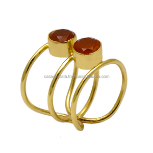 Anillo chapado en oro de Plata de Ley 925 hecho a mano con piedras preciosas de cornalina Anillo de moda con ajuste de bisel romántico para fiesta de boda. - Product Image 2