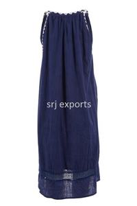 Robe d'été à poches brodée à col en V, sans manches, haute qualité, tunique cover-up pour plage et dispositif décontracté - Product Image 6