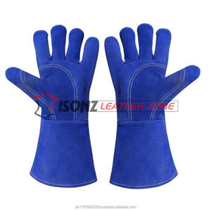 Gants de soudage ISONZ de qualité supérieure en cuir suédé bleu à double paume de 14 pouces, anti-impact, anti-coupure, résistants à la chaleur, robustes - Product Image 2