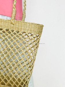 Bolsa de mano de algas marinas tejida portátil con forro de PVC Cierre abierto para playa Verano Invierno Primavera Otoño Uso - Product Image 4