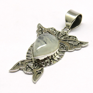 Pendentifs en argent sterling 925 de haute qualité avec pierre de lune arc-en-ciel blanche, bijoux indiens en argent, style bohème, Christian Third Party - Product Image 3