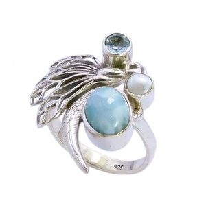 Belle mode Larimar naturel Multi pierres précieuses éternité Vermeil bague 925 solide fait à la main en argent pour mariages fêtes Fine - Product Image 1