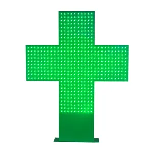 Tela LED para exterior verde puro para farmácia com programa de sinalização cruzada Tela LED para exterior