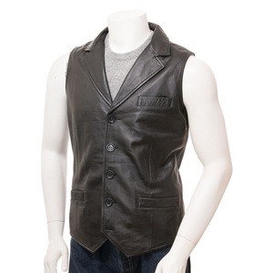 Gilet en cuir réversible classique personnalisé pour hommes Gilet d'été en tissu respirant avec bouton et décoration en fourrure pour la chasse - Product Image 1