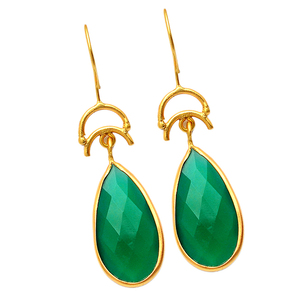 ลูกแพร์เครื่องประดับอัญมณีโอนิกซ์สีเขียว925สเตอร์ลิงทองต่างหูแฮนด์เมดต่างหูแฟชั่นแบบห้อยสำหรับผู้หญิง - Product Image 1